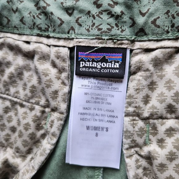 Patagonia Stretch All Wear Capris Pant Green Geo-Print Organic Cotton Blend - Picture 7 of 10